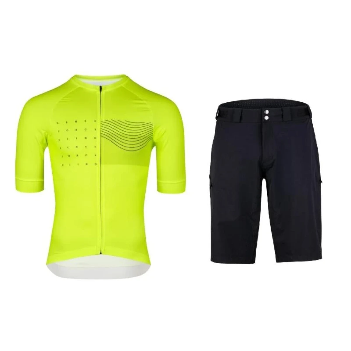 Force SWAY fluo cyklodres - kr. rukáv + Force REBEL MTB černé cyklokraťasy · záber 1