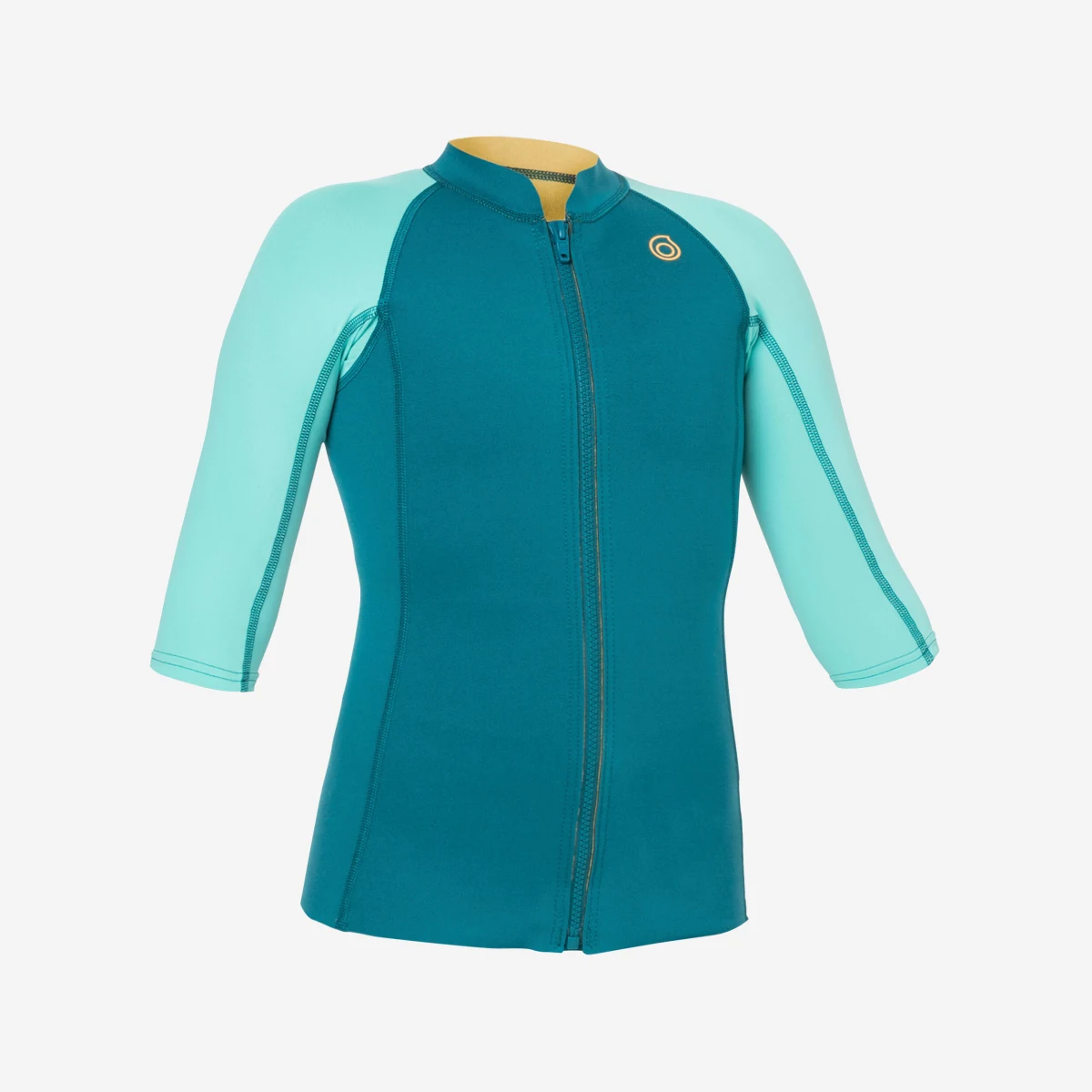 DECATHLON Detský neoprénový top 1,5 mm proti UV žiareniu s krátkym rukávom tyrkysový 5-6 r (113-122 cm) · záber 1