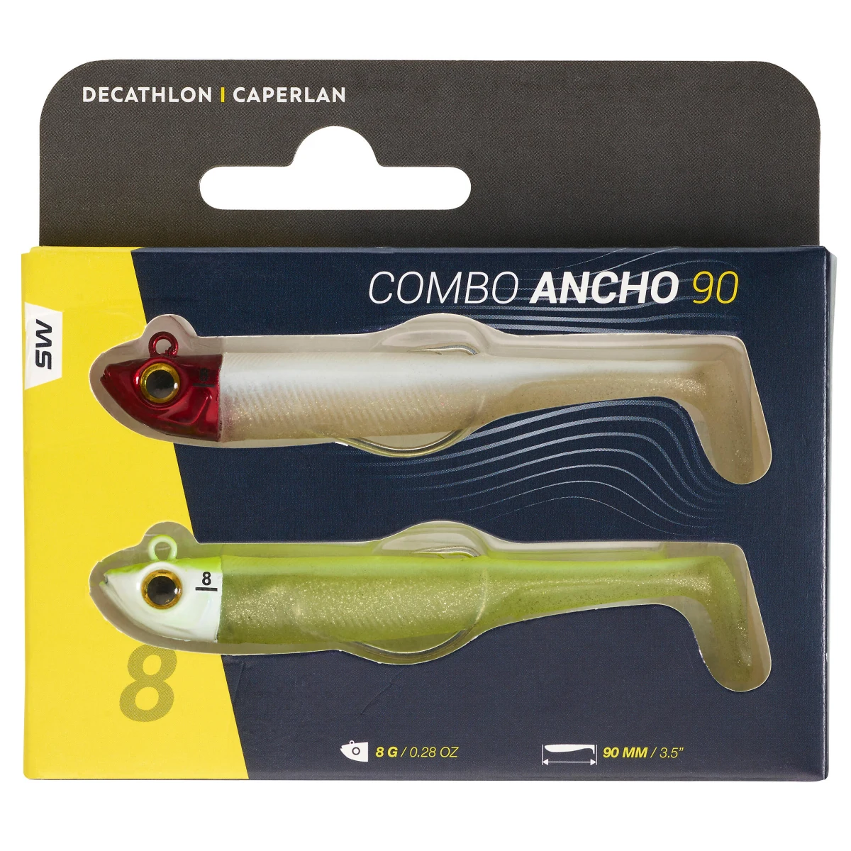 CAPERLAN Mäkké nástrahy shad texan Ancho 90/8 g na more červená hlavička/žltá fluo bez · záber 2