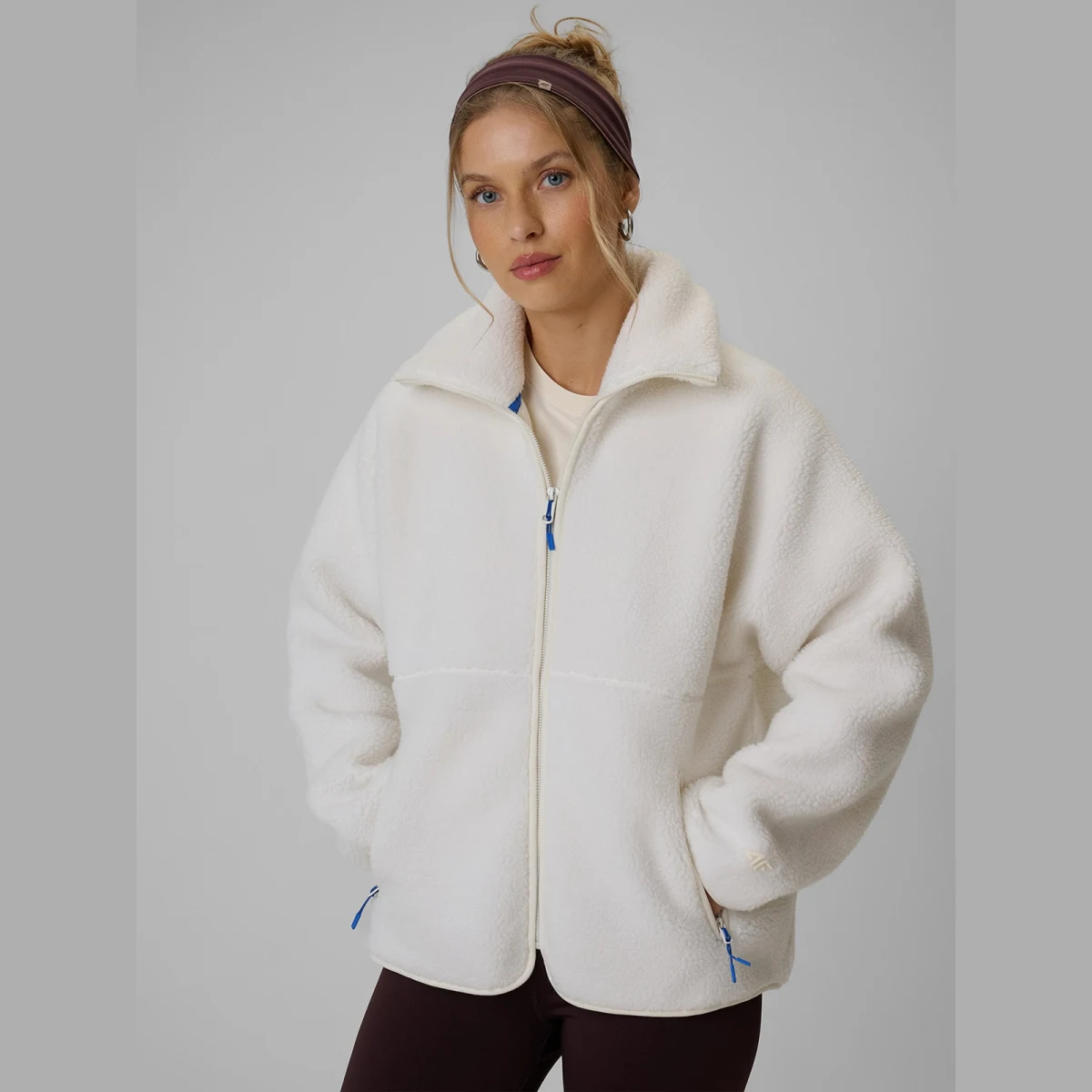Fleece sherpa loose so stojačikom dámsky - biely · záber 1