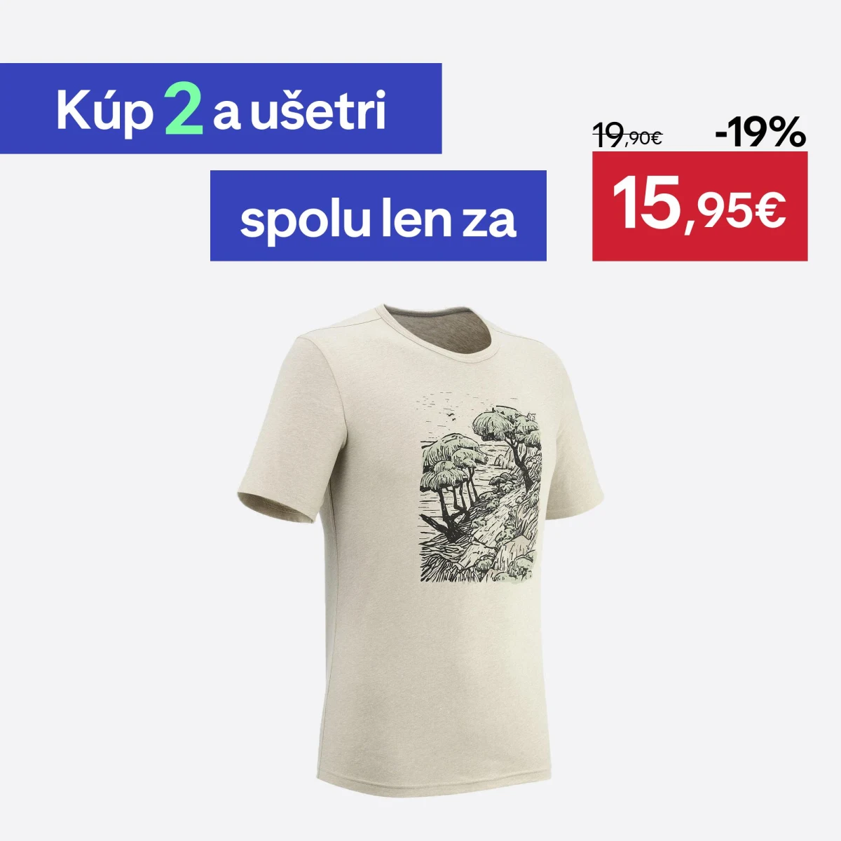 QUECHUA Pánske turistické tričko NH100 krátky rukáv béžové XL · záber 1
