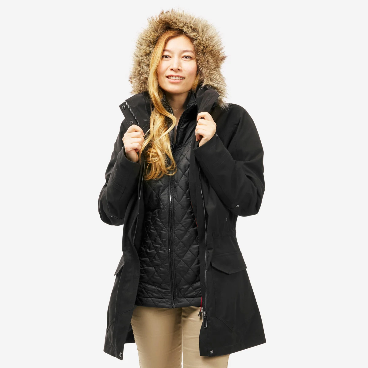 FORCLAZ Dámska nepremokavá cestovná bunda 3v1 Travel 700 do -10 °C čierna 2XL · záber 1