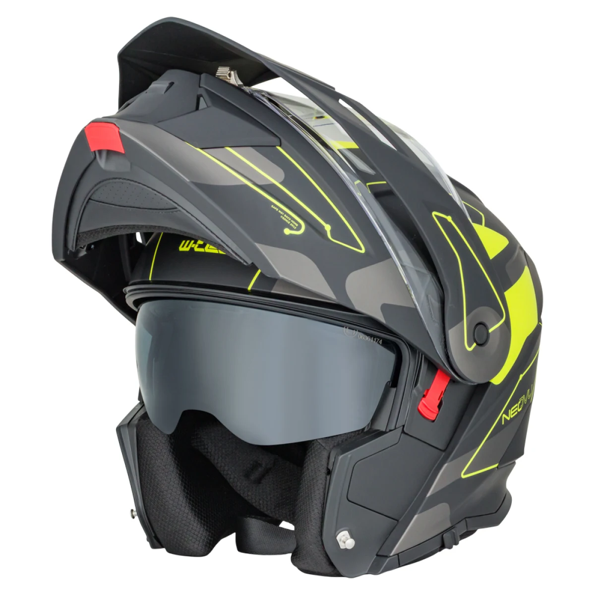 Výklopná moto prilba 3v1 W-TEC Neovu Graphic Farba šedo-červeno-modrá, · záber 3