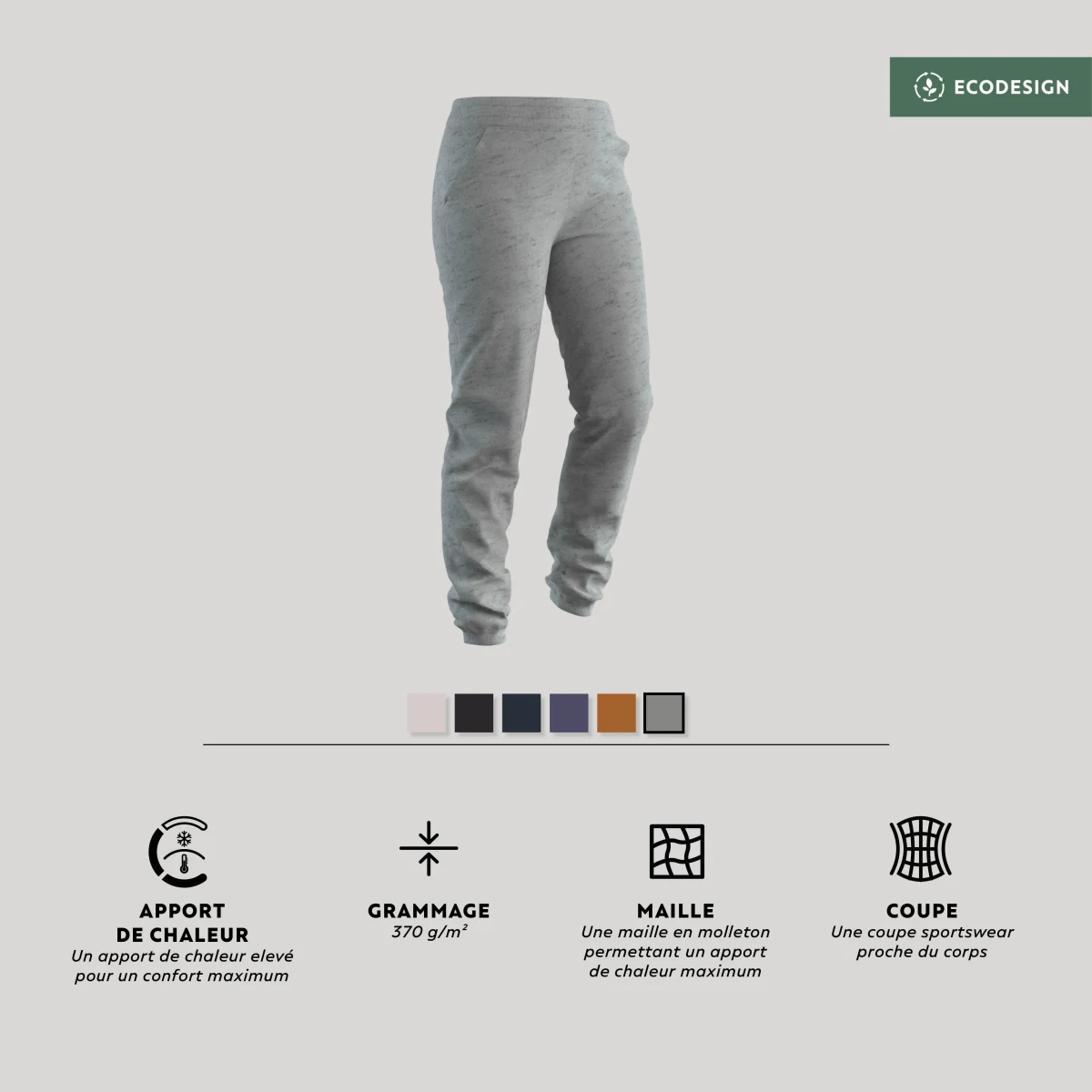 DOMYOS Dámske nohavice 500 Slim na cvičenie sivé 2XL (W38 L29) · záber 1