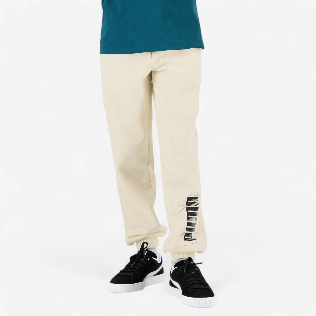PUMA Detské joggingové nohavice PUMA béžové s nápisom 5-6 r (116 cm) · záber 1