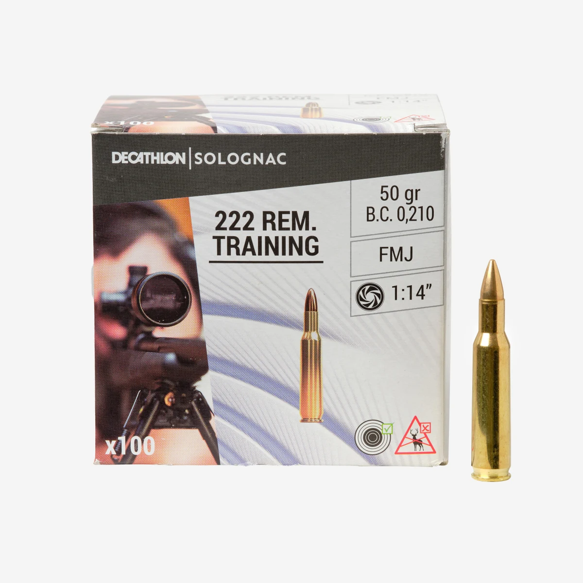 SOLOGNAC Strelivo na športovú streľbu 222 Remington FMJ Training 100 ks bez · záber 1