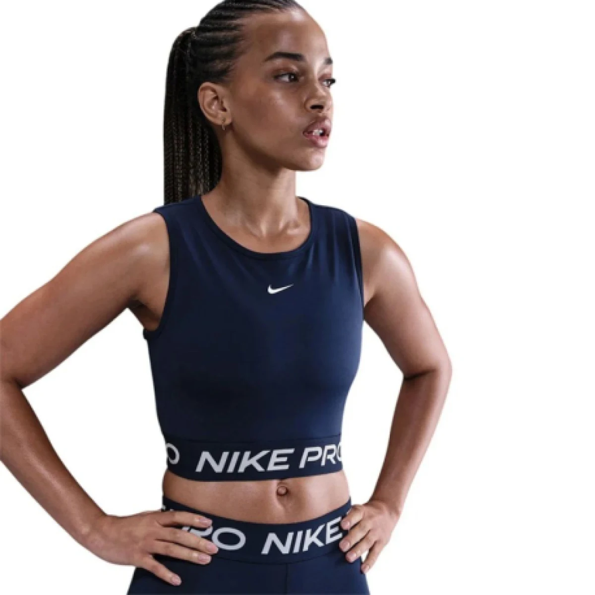 Dámske tréningové tričko bez rukávov NIKE PRO DF CROP TANK MIDNIGHT NAVY WHITE · záber 1