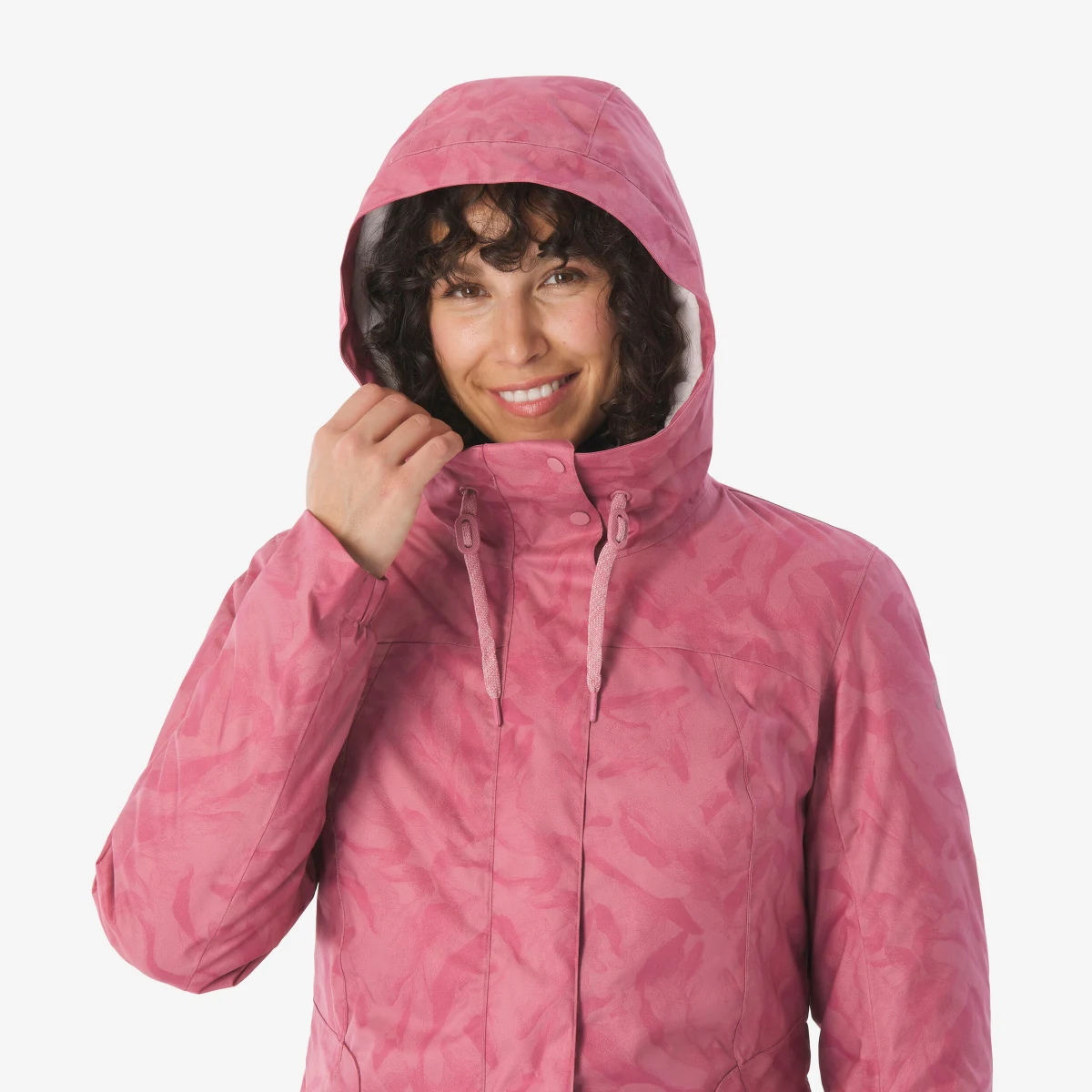 QUECHUA Dámska turistická bunda NH500 nepremokavá do -10°C ružová S · záber 2
