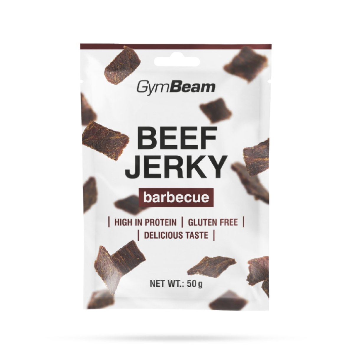 GymBeam Sušené mäso Beef Jerky barbecue - Príchuť: Barbecue | Hmotnosť: 0,05 kg | Balenie: 50 · záber 1
