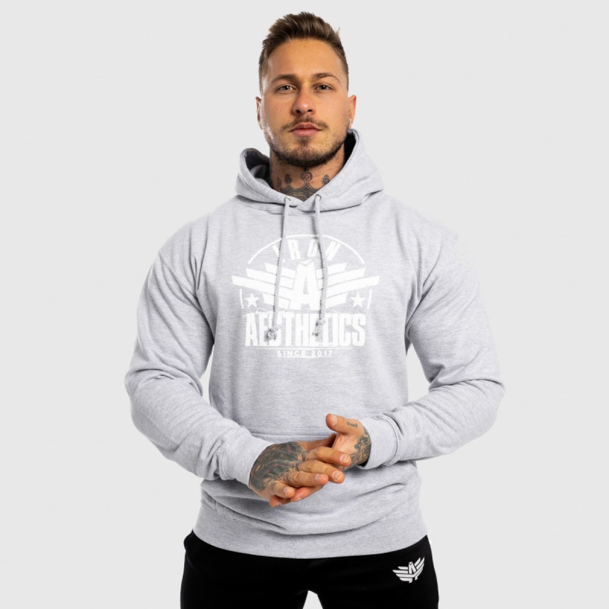 Fitness mikina bez zipsu Iron Aesthetics Force, sivá · záber 5