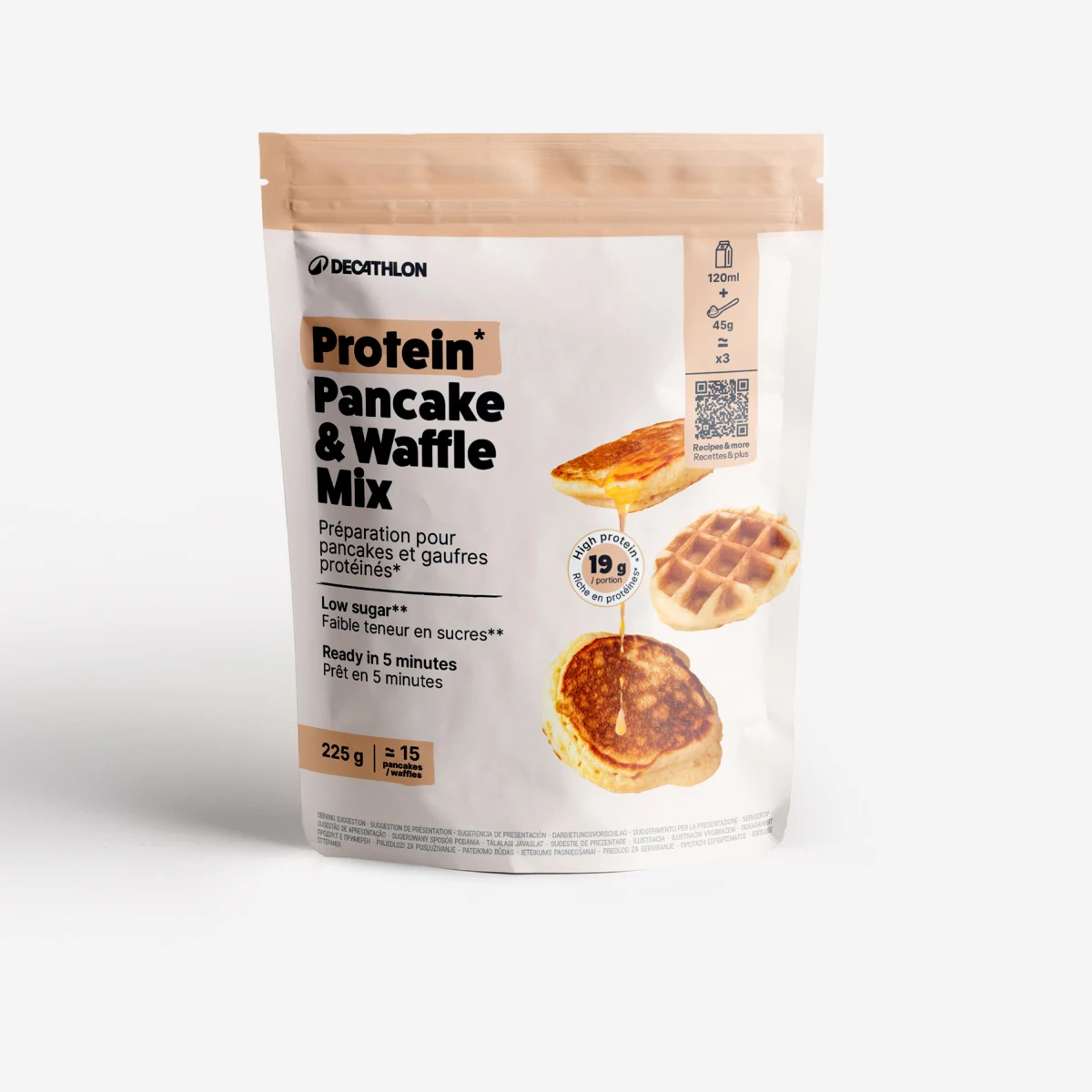 DECATHLON Prášková zmes na prípravu proteínových vaflí a palaciniek 225 g bez · záber 1