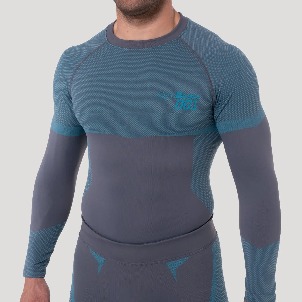 GymBeam Bezešvé tričko s dlouhým rukávem OG1 Grey/Blue - Velikost: L | Barva: Sivá | Hmotnost: 0,3 kg | Balení: 70 · záber 2