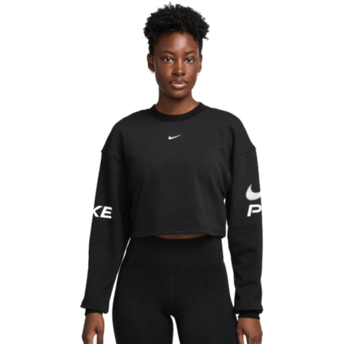 Dámská mikina NIKE PRO W NP DF FLC CREW TT GRX BLACK WHITE WHITE · záber 1