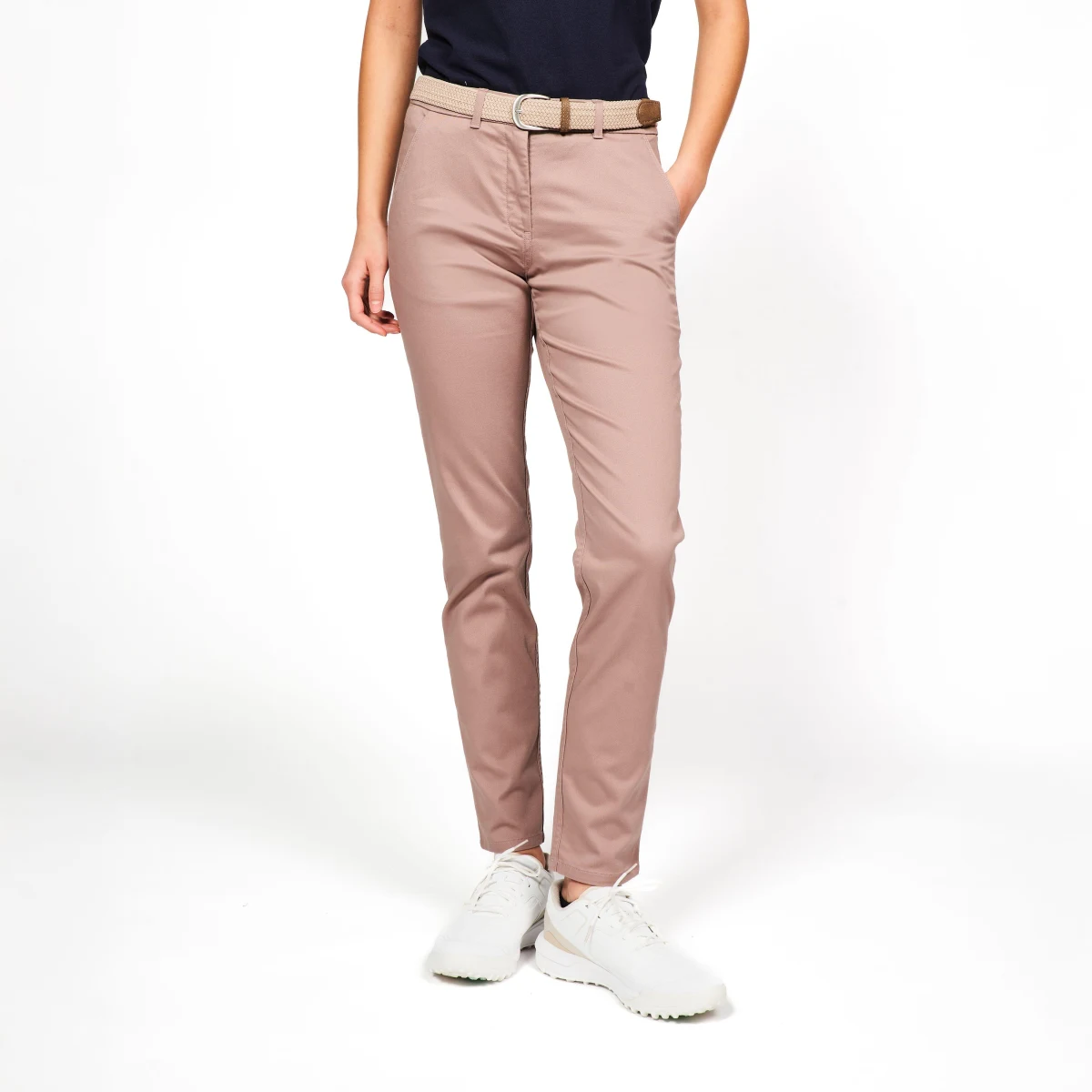 INESIS Dámske bavlnené golfové chino nohavice MW500 hnedé M (L31) · záber 1