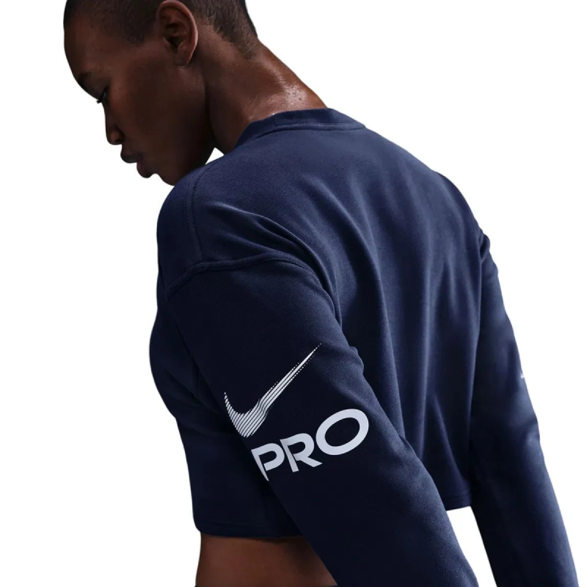 Dámska mikina NIKE PRO W NP DF FLC CREW TT GRX MIDNIGHT NAVY FOOTBALLGREY WHITE · záber 4