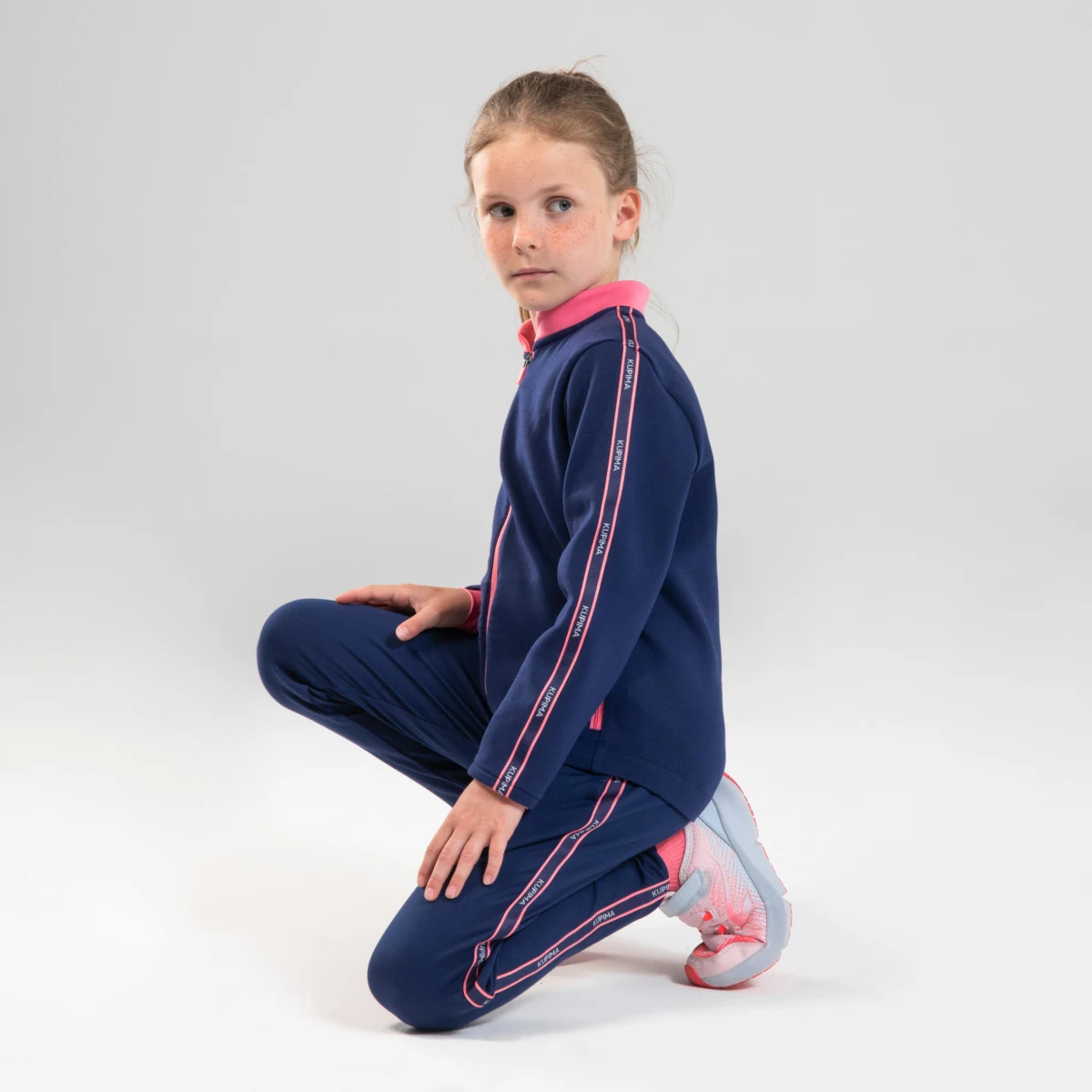 DECATHLON Detská priedušná mikina S500 na cvičenie vysoký golier modro-ružová 10-11 r (141-150 cm) · záber 1
