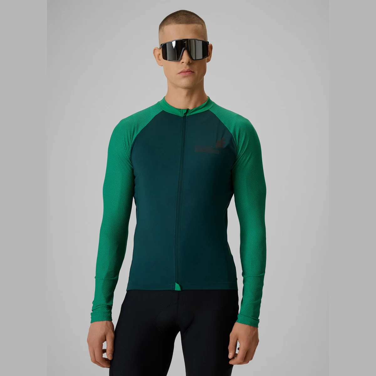 Pánský cyklistický dres s dlouhým rukávem s ochranou UPF50+ - zelený · záber 1