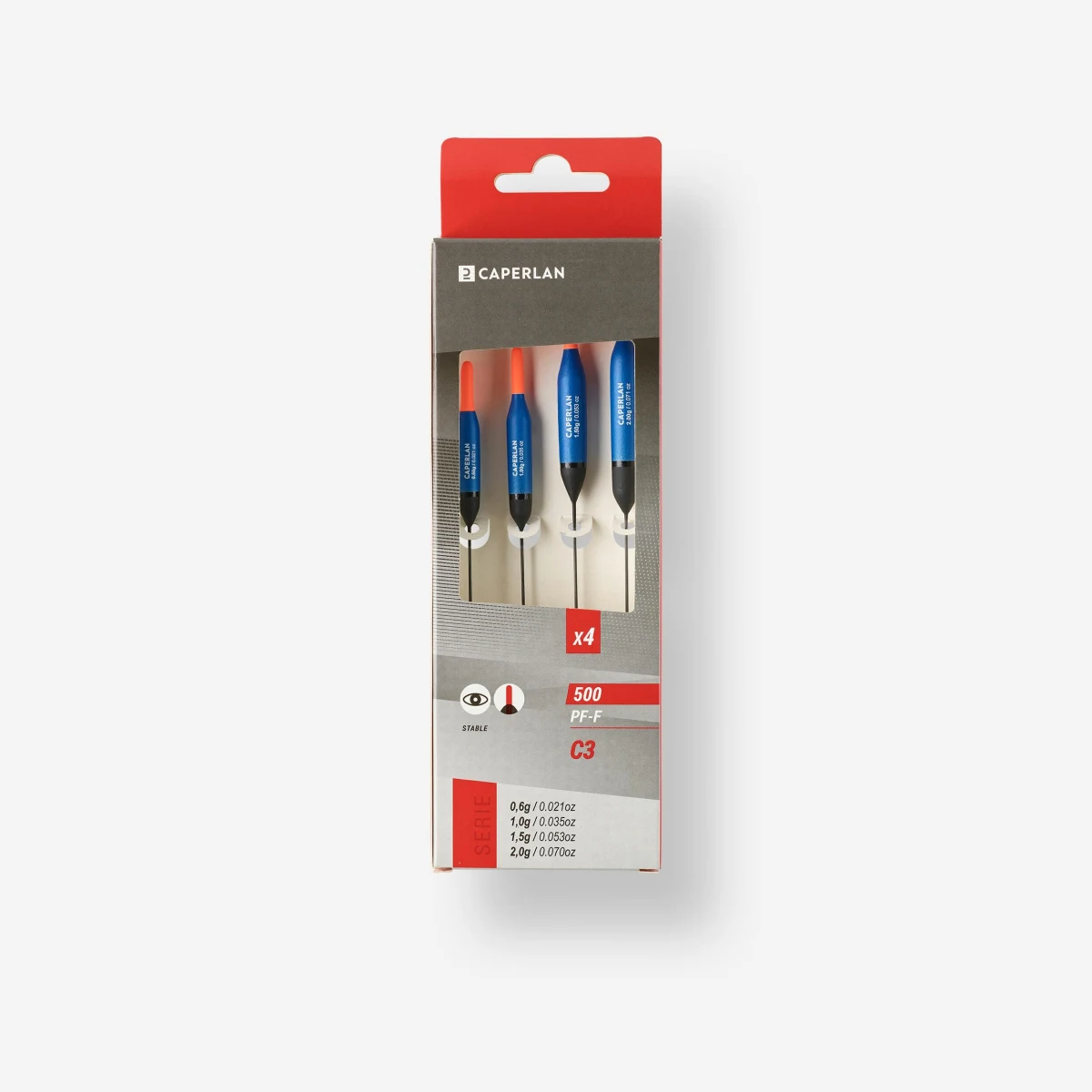 CAPERLAN Súprava 4 plaváčikov C3 na lov na plávanú na kanáli PF-F500 0,6 g/1 g/1,5 g/2 g bez · záber 1