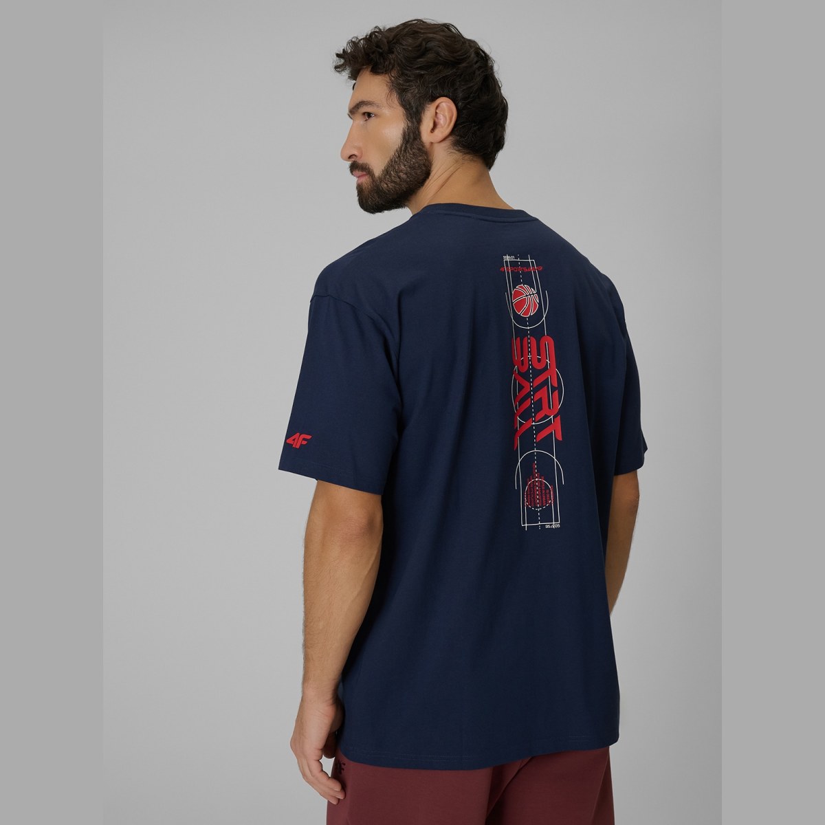 T-shirt loose s potlačou pánsky - tmavomodrý · záber 1