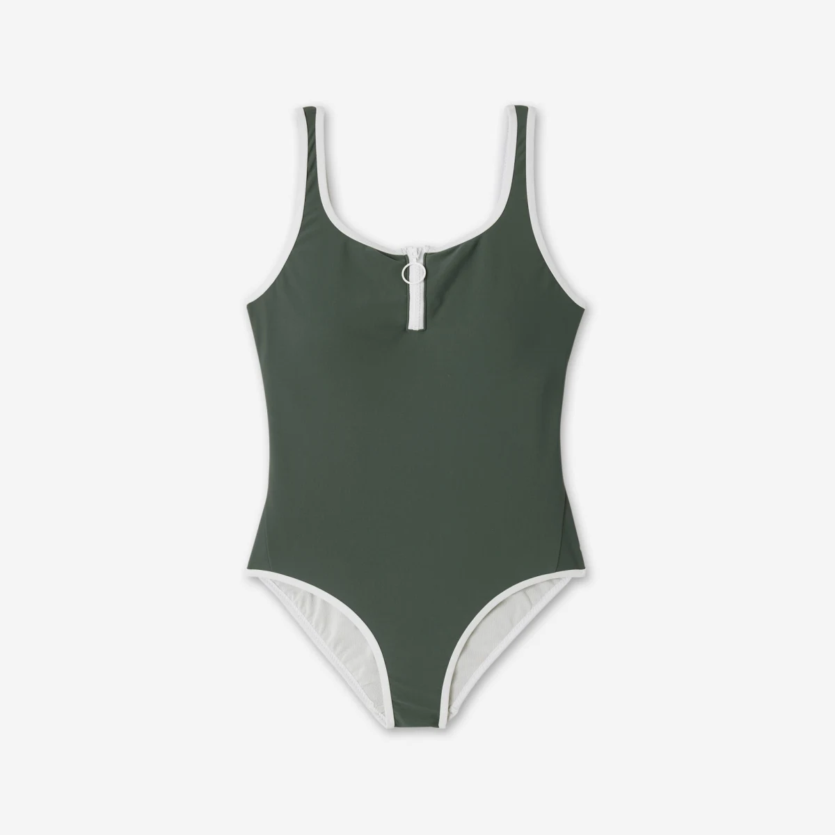 DECATHLON Dámske jednodielne plavky Heva Joy so zipsom kaki L · záber 2