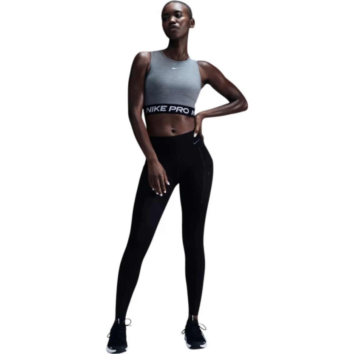 Dámske tréningové tričko bez rukávov NIKE PRO DF CROP TANK SMOKE GREY HTR WHITE · záber 4