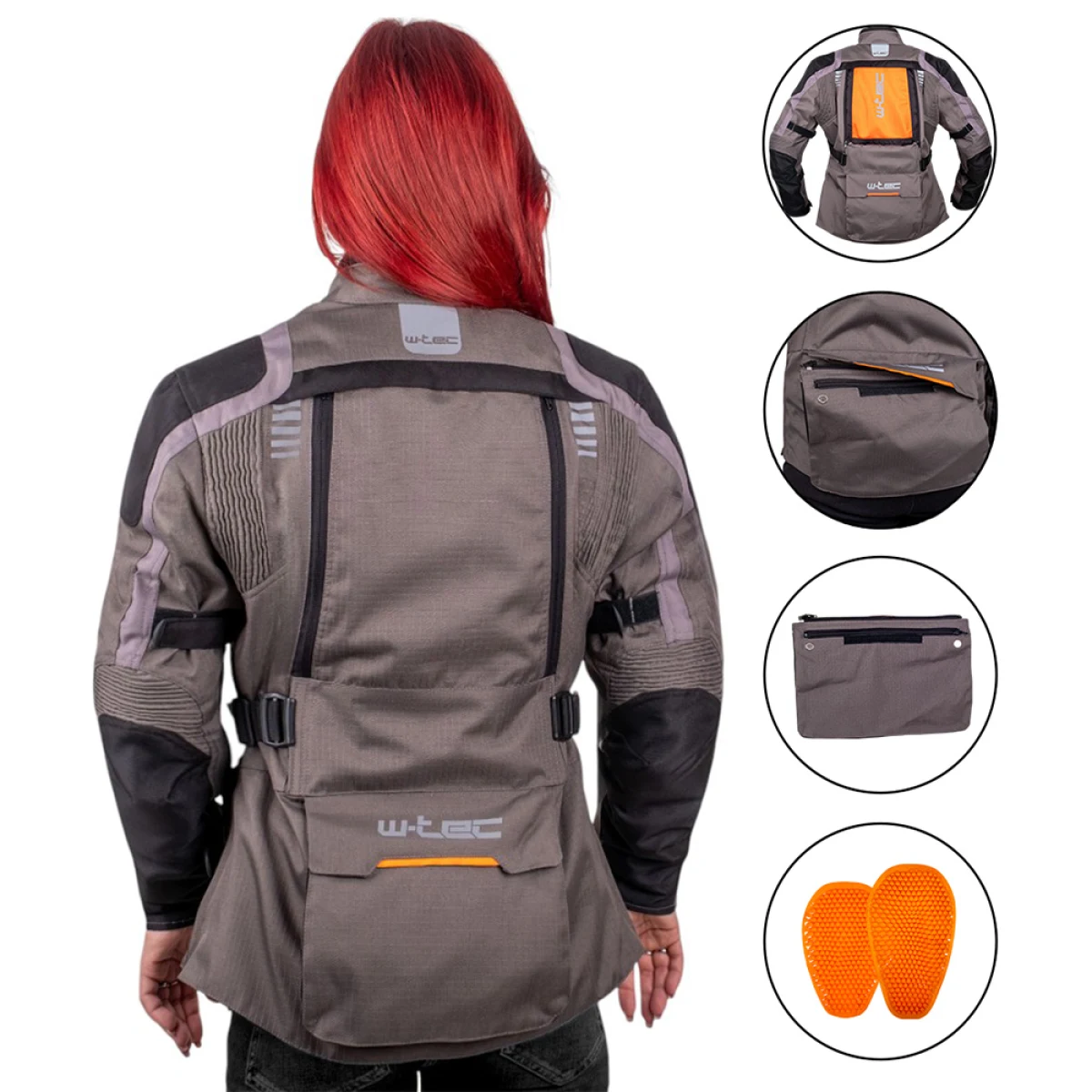 Dámska touringová moto bunda W-TEC Smackton Lady Farba šedo-oranžová, · záber 3