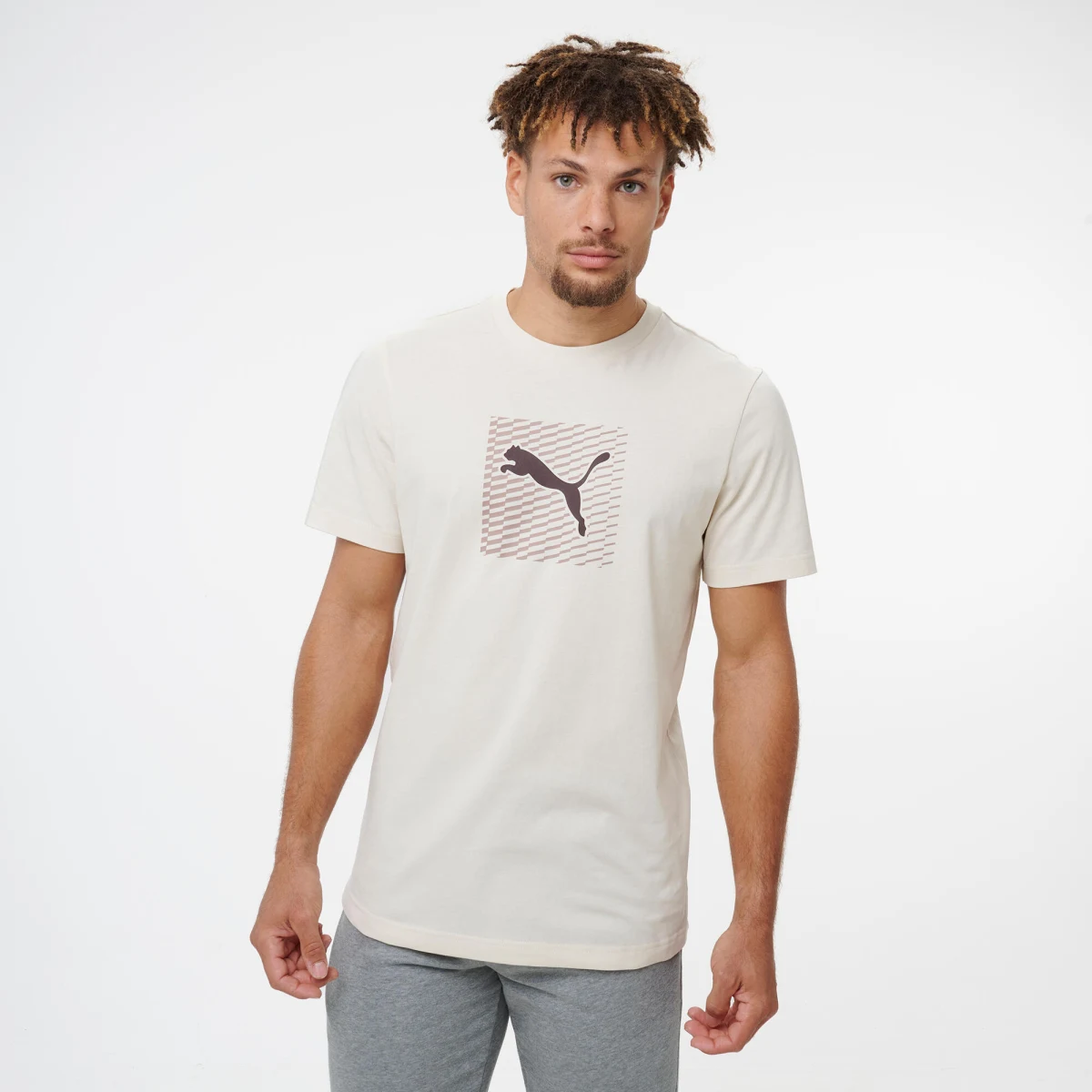 PUMA Pánske bavlnené tričko s krátkym rukávom – béžové M · záber 1