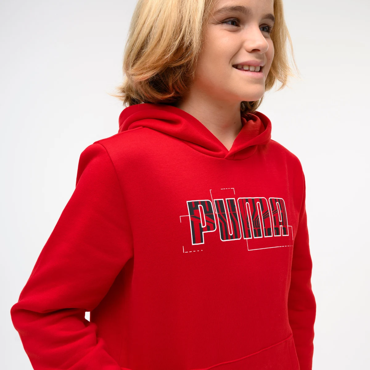 PUMA Detská mikina s kapucňou a potlačou červená 7-8 r (128 cm) · záber 2