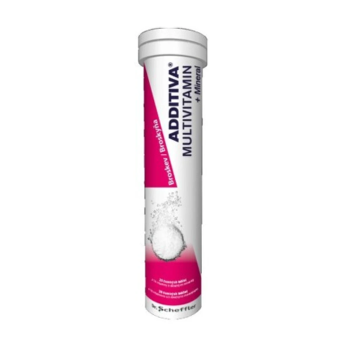 ADDITIVA Multivitamín + minerál, broskyňa 20 šumivých tabliet · záber 1