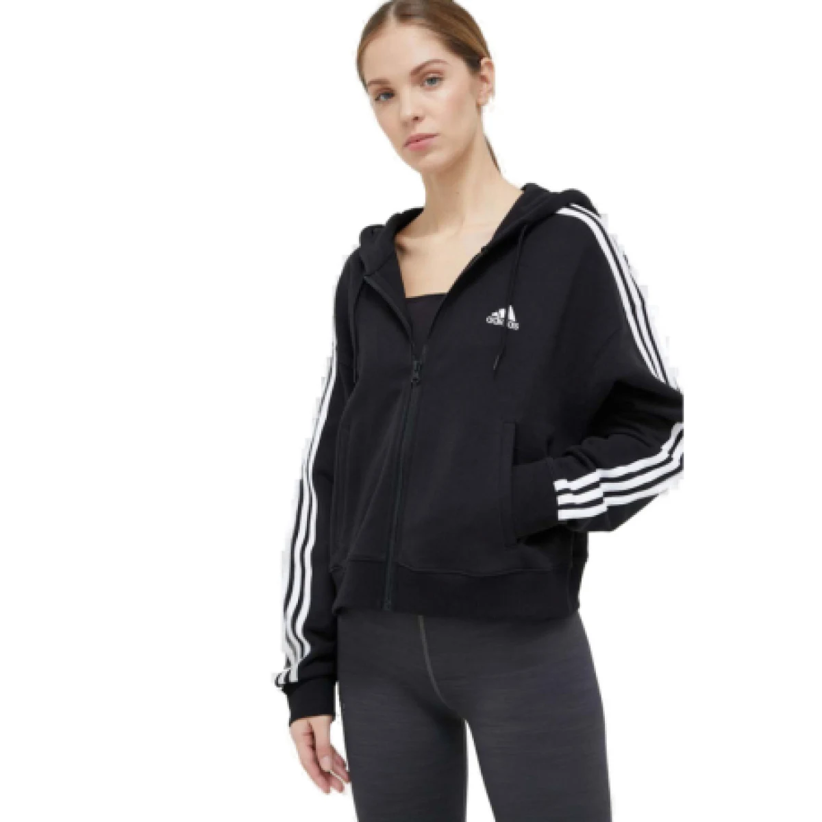 Dámská mikina se zipem ADIDAS W 3S FT FZ S HD-IC8781-Black · záber 1