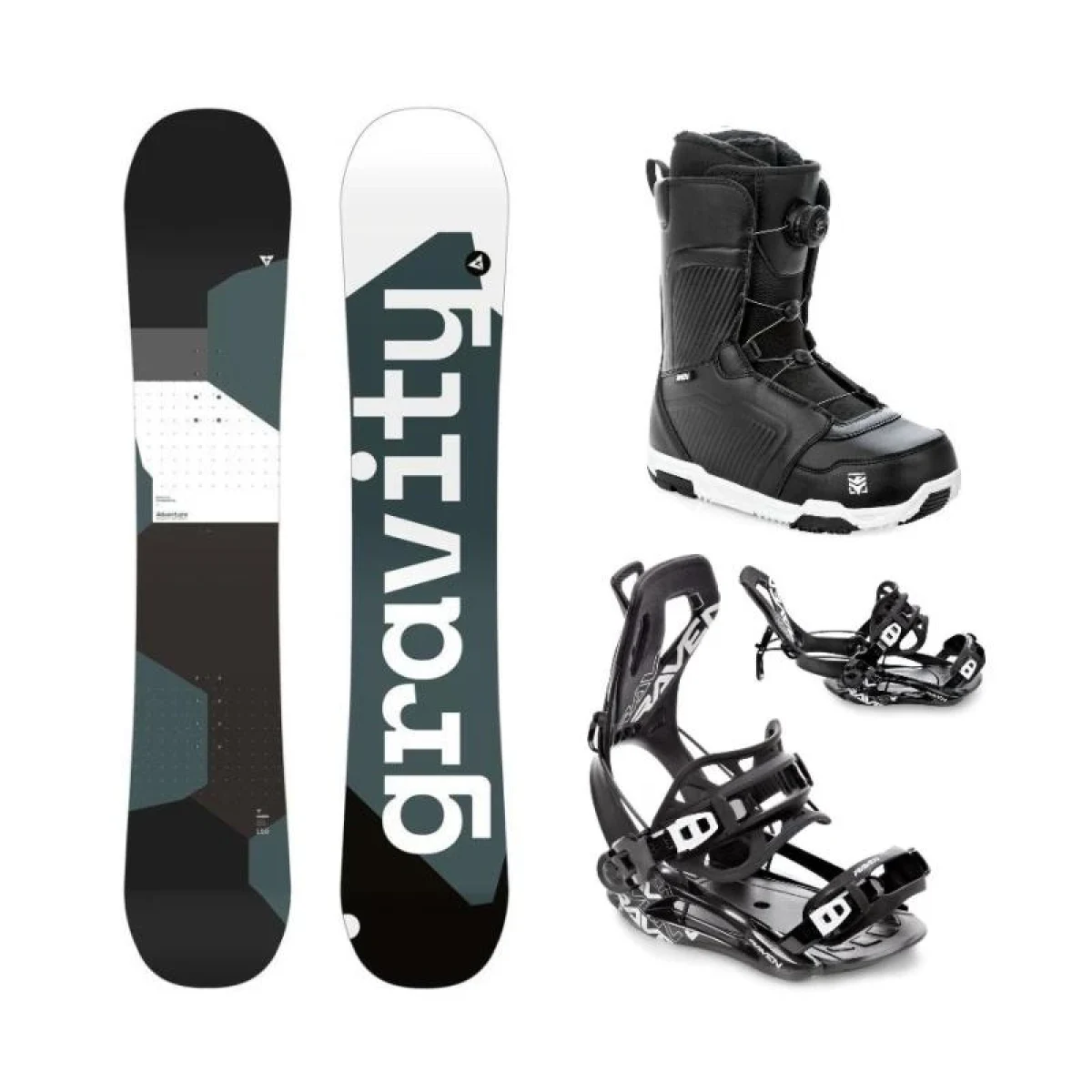 Gravity Adventure 24/25 snowboard + Raven Fastec FT360 black vázání + Raven Flush MOZ boty · záber 1