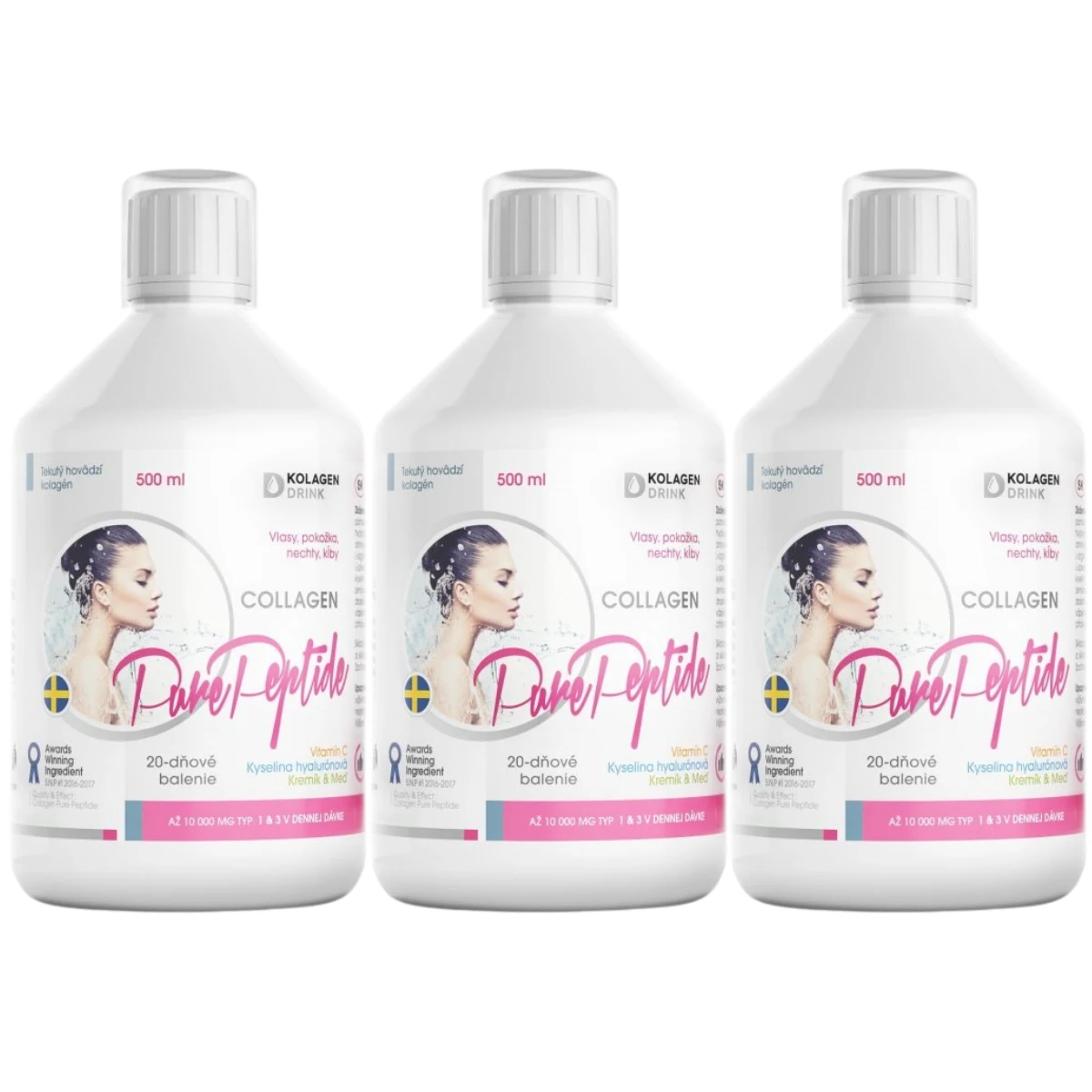 60-dňový program KolagenDrink Collagen 10 000 hydrolyzovaný hovädzí kolagén 3 x 500 ml · záber 1
