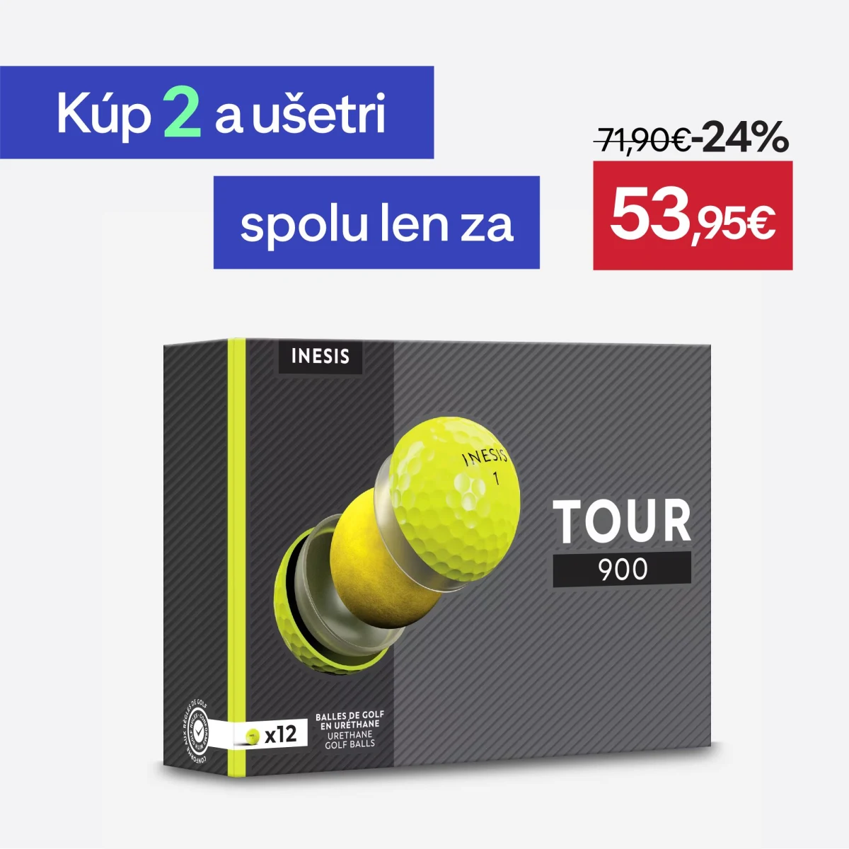 INESIS Golfové loptičky Tour 900 - 12 ks žlté bez · záber 1