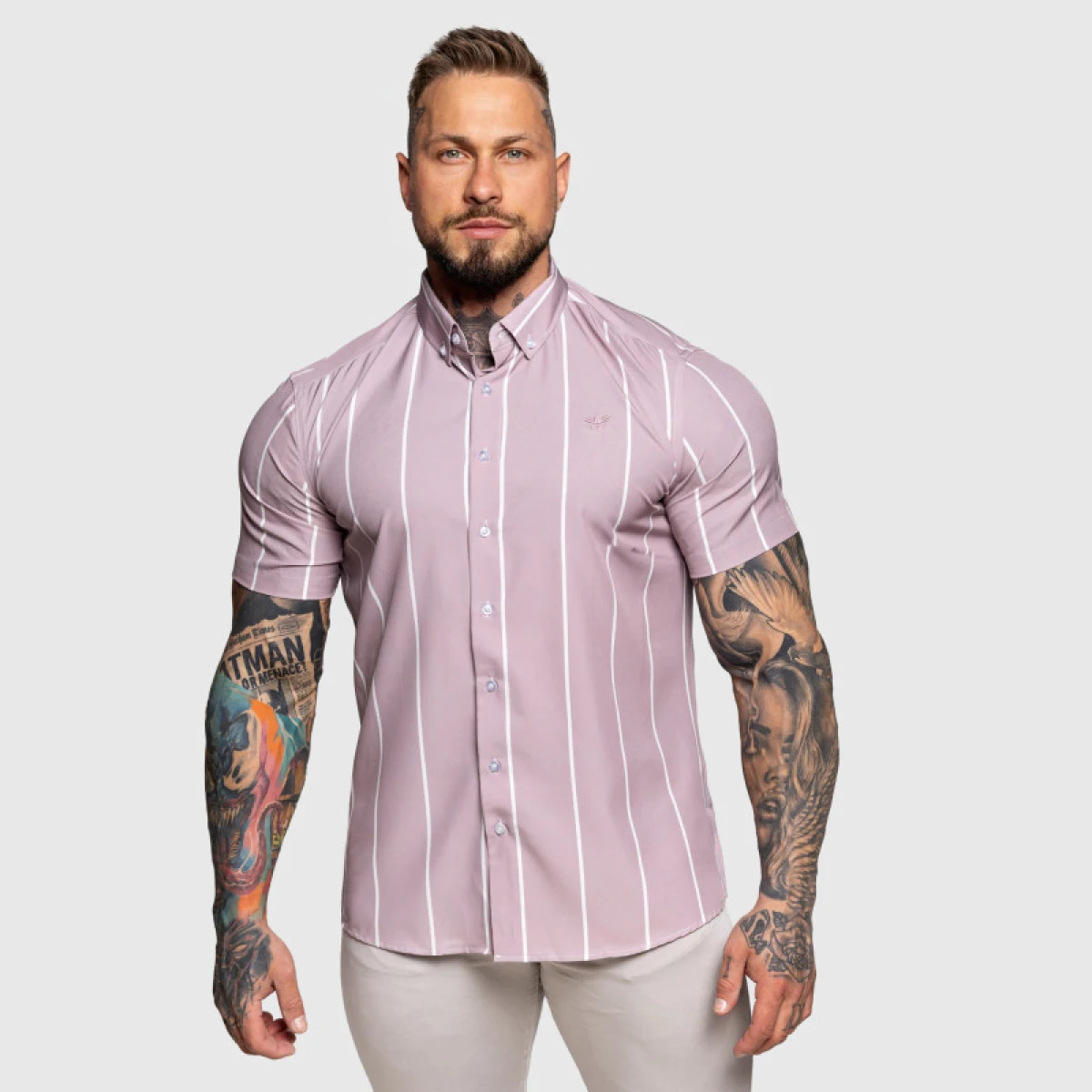 Strečová košeľa Iron Aesthetics Short Stripe, svetlofialová · záber 1