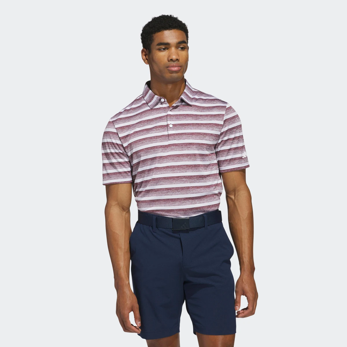 ADIDAS Pánska golfová polokošeľa s bielo-bordovými prúžkami S · záber 1