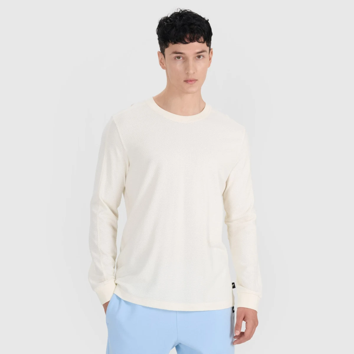 Pánské hladké tričko oversize s dlouhými rukávy - bílé · záber 1