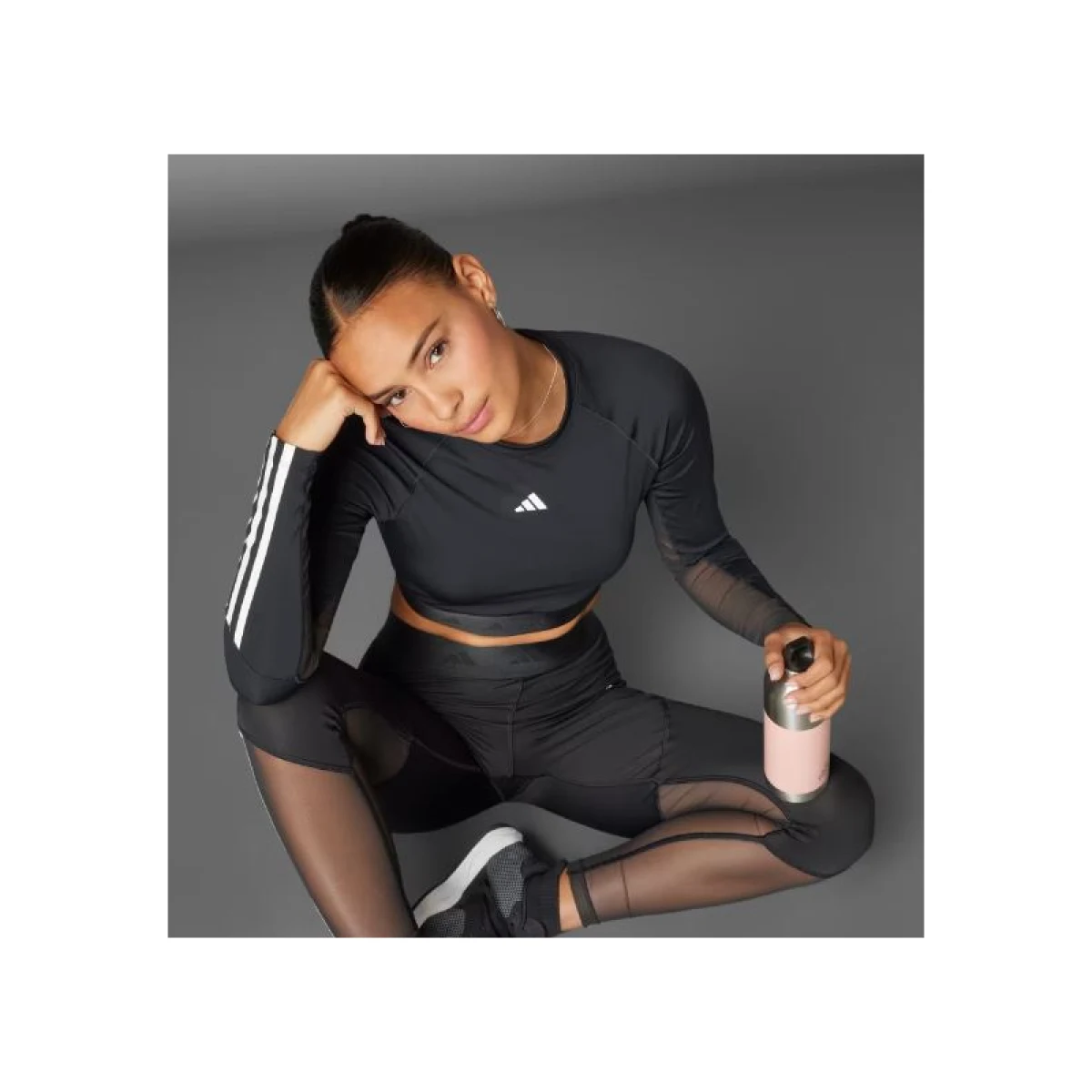 Dámské tréninkové tričko s dlouhým rukávem ADIDAS HYGLM CRO LS BLACK WHITE · záber 4