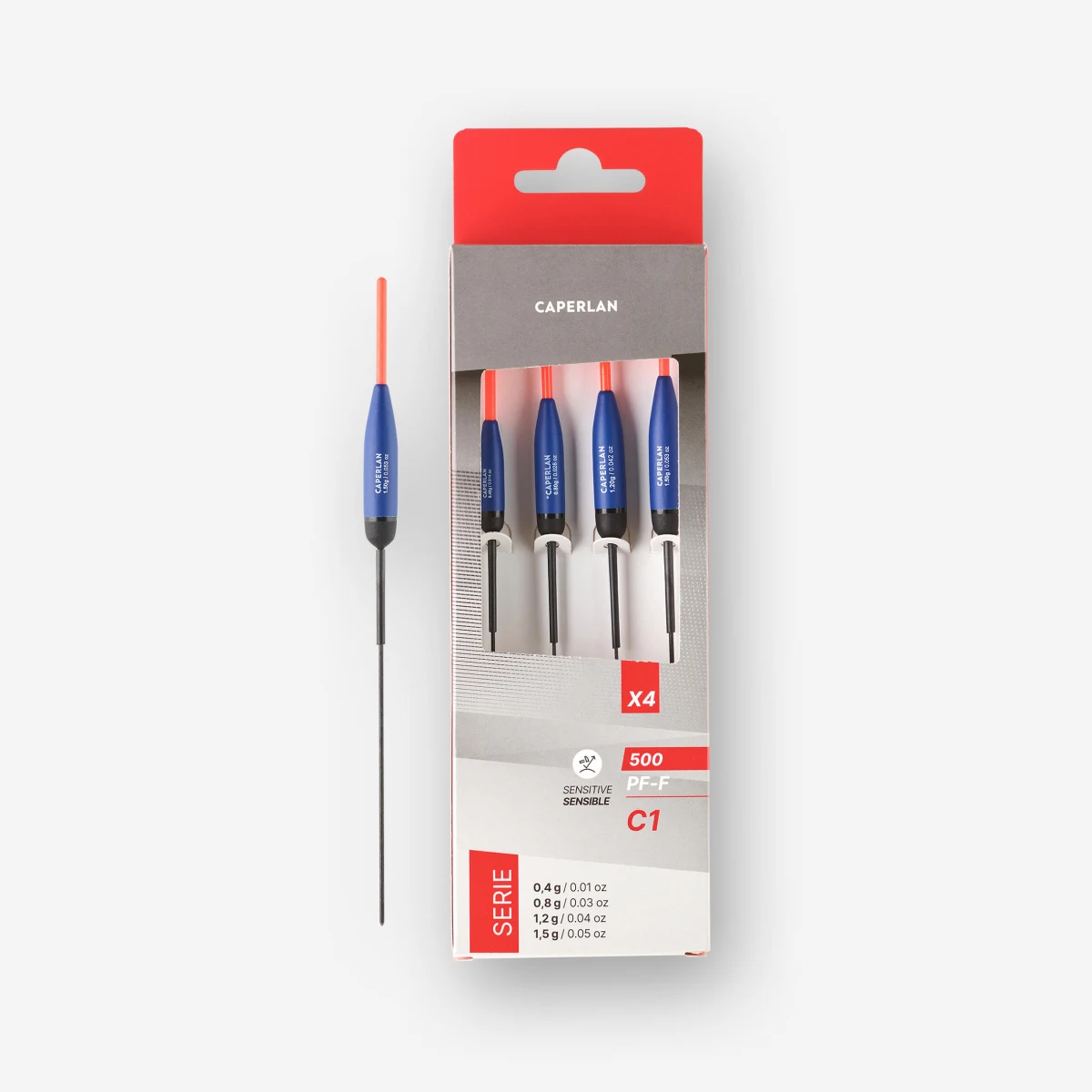 CAPERLAN Súprava 4 plavákov na lov na plávanú na kanáli PF-F500 C1 X4 0,4g/0,8g/1,2g/1,5g bez · záber 1