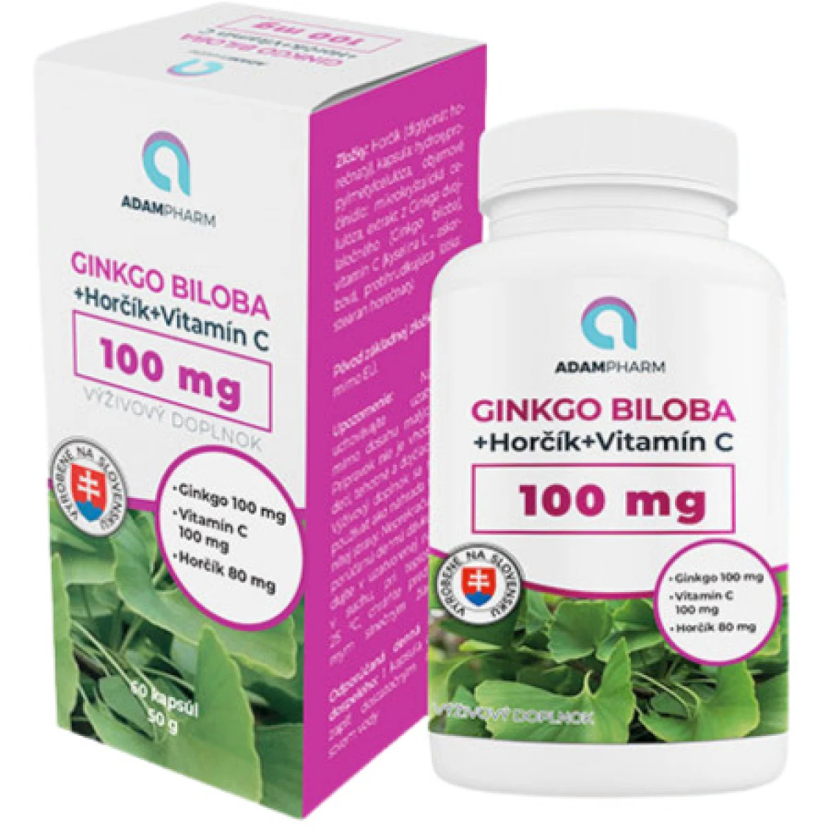 ADAMPHARM Ginkgo biloba + horčík + vitamín C 60 kapsúl · záber 1