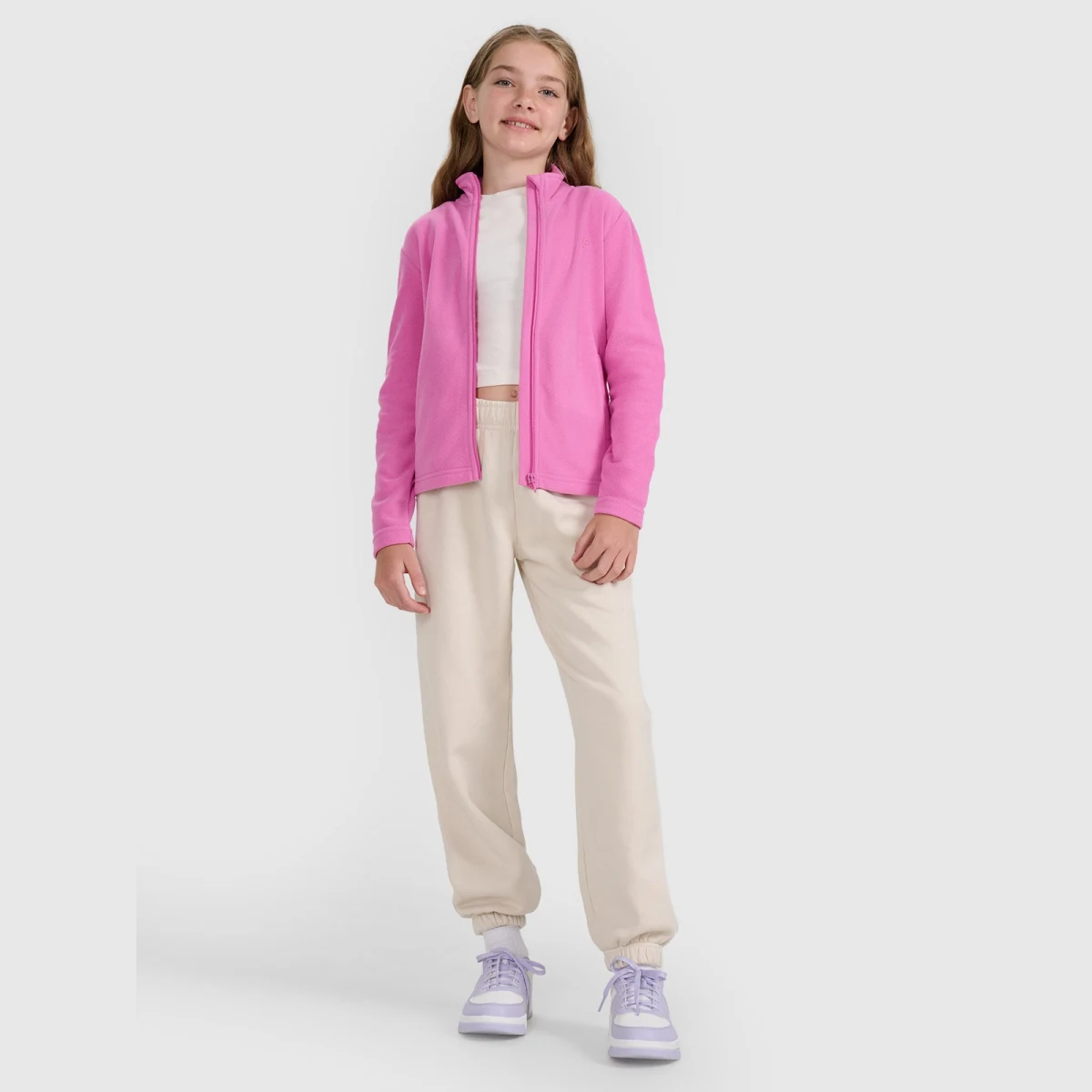 Dievčenský fleece s golierom slim - ružový - Farba: ružová · záber 2