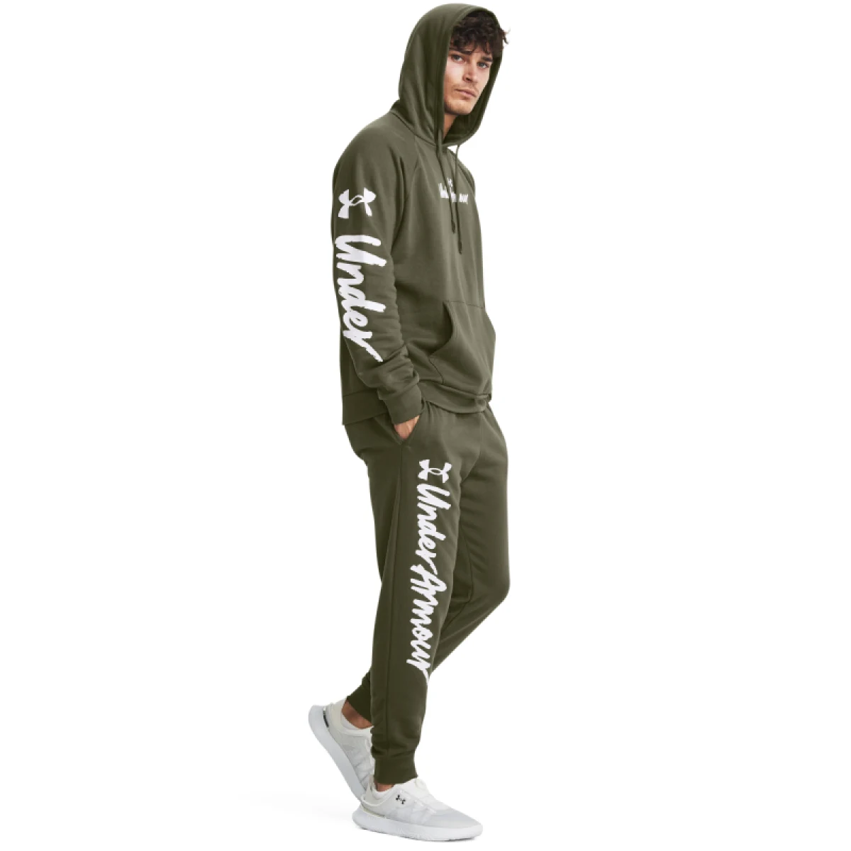 Pánská zateplená mikina s kapucí UNDER ARMOUR UA Rival Fleece Graphic HD-GRN · záber 5