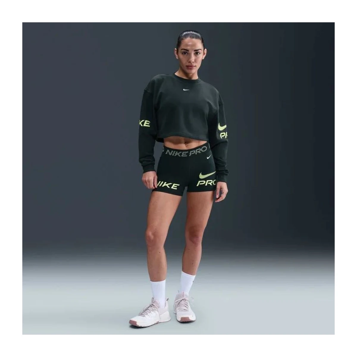 Dámska mikina NIKE PRO W NP DF FLC CREW TT GRX SEAWEED LT LEMON TWIST WHITE · záber 5