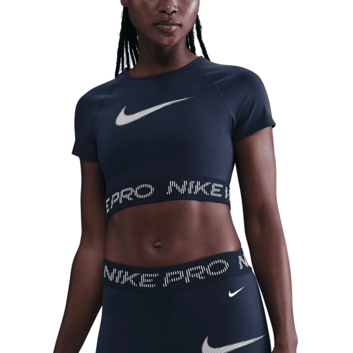 Dámske tréningové tričko s krátkym rukávom NIKE PRO W NP DF SS TOP TT GRX MIDNIGHT NAVY FOOTBALLGREY WHITE · záber 2