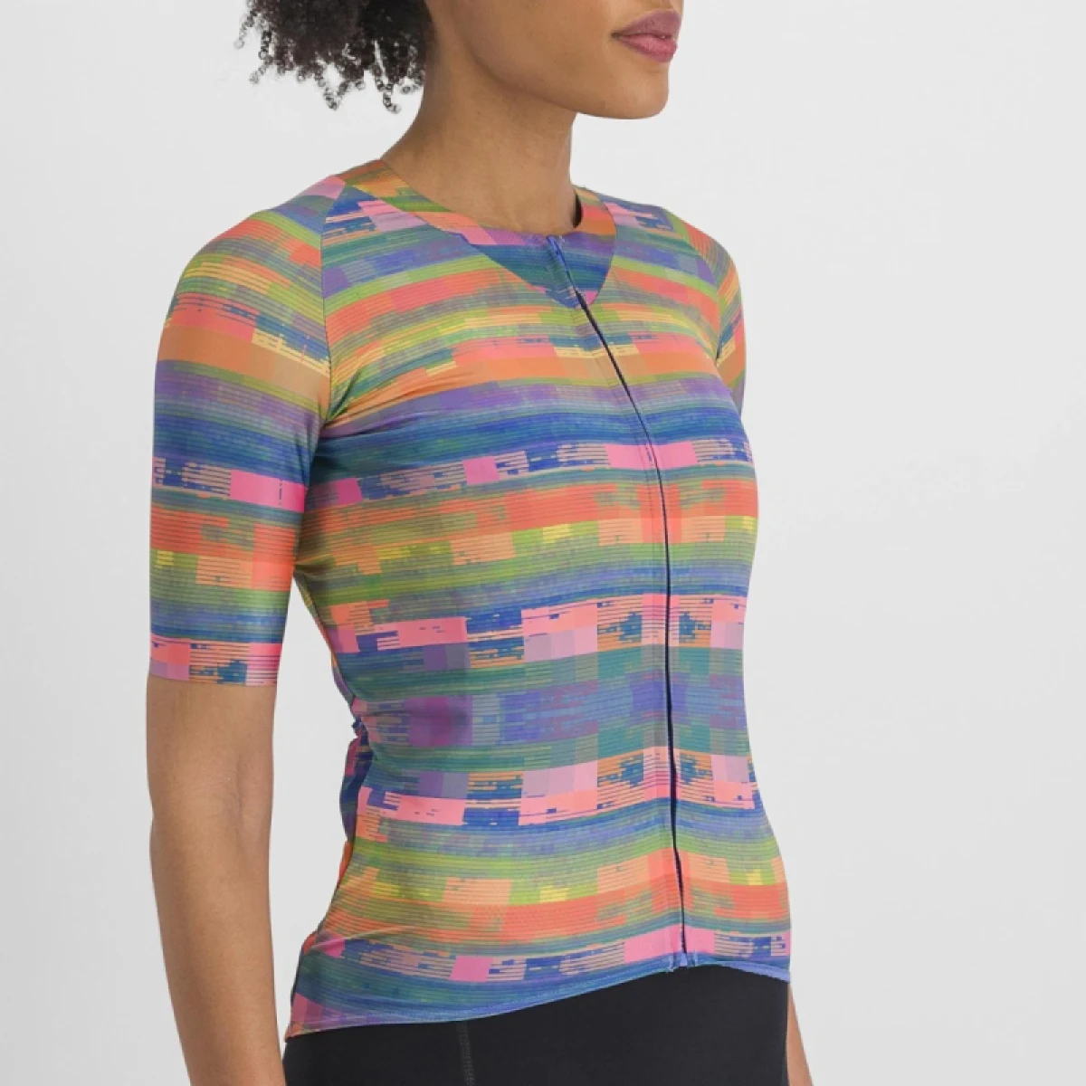 Női rövid ujjú kerékpáros mez SPORTFUL Glitch w bomber jersey, multicolor papaya · záber 4