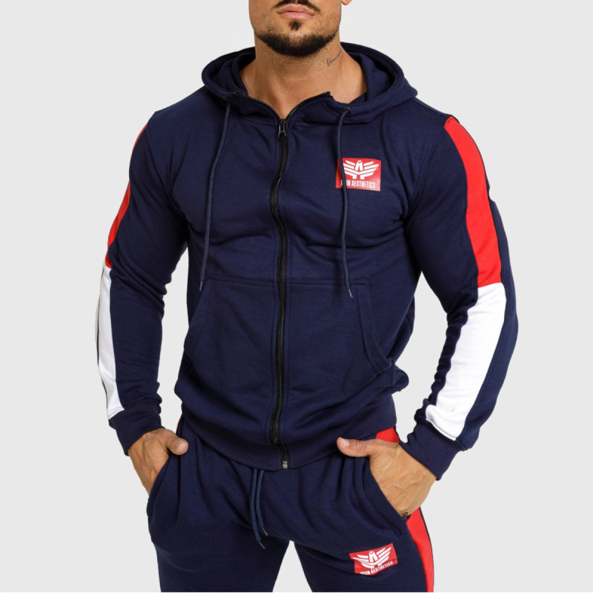 Mikina s kapucňou a zipsom Iron Aesthetics Tricolora, navy · záber 2