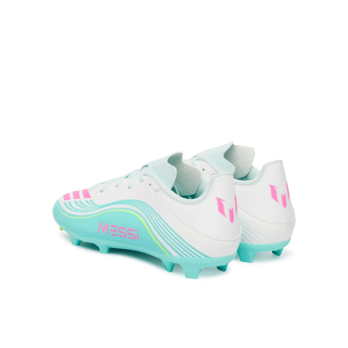 Chlapčenské futbalové kopačky outdoorové ADIDAS F50 Messi Club Jr FG MG cloud white lucid pink flash aqua · záber 4