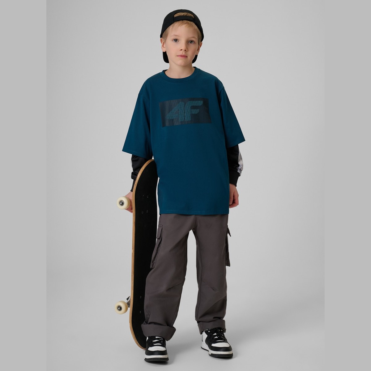 T-shirt loose s potlačou chlapčenský - tyrkysový · záber 2