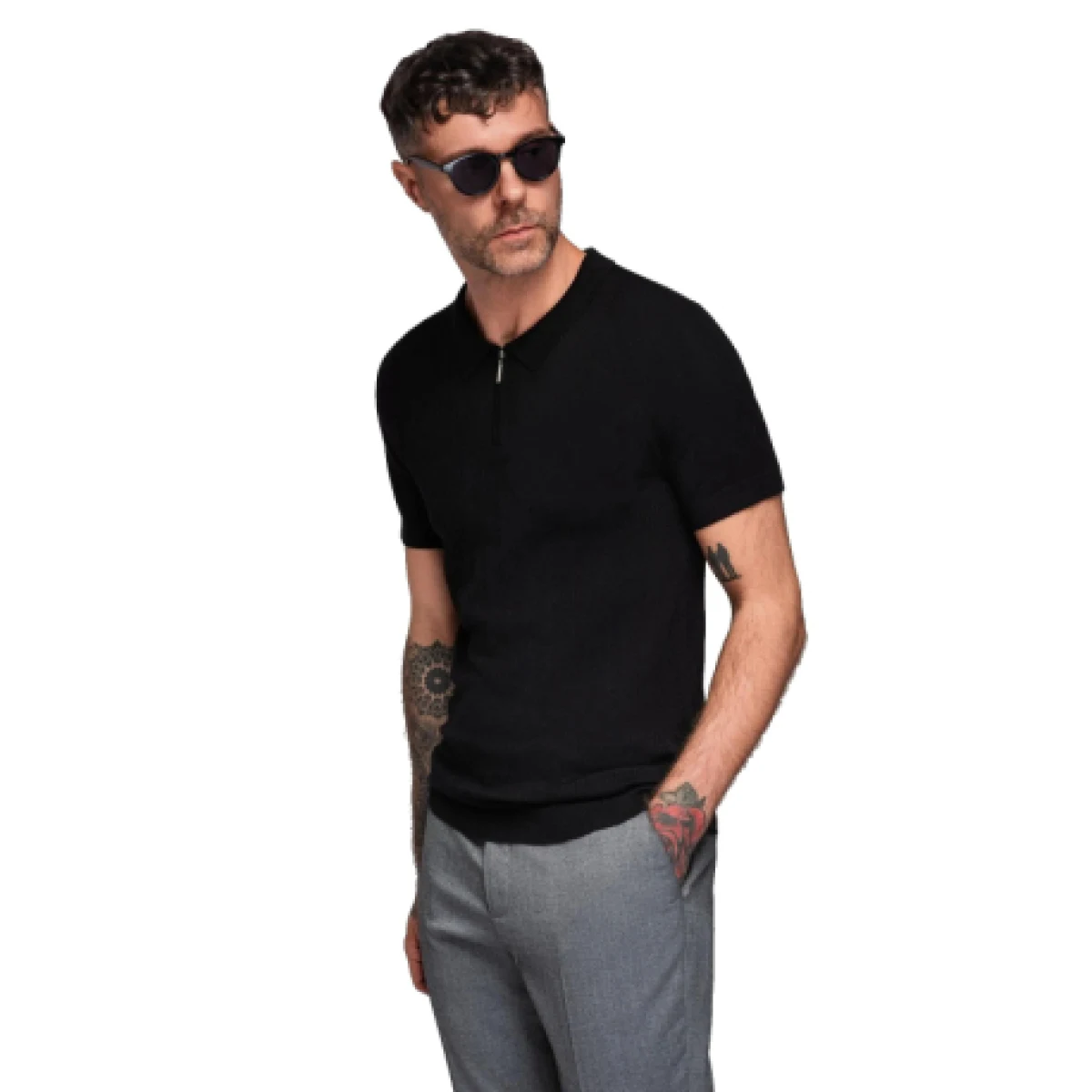 Pánske polo tričko s krátkym rukávom OMBRE T-shirt OM-POSS-0158 V-2 black · záber 1