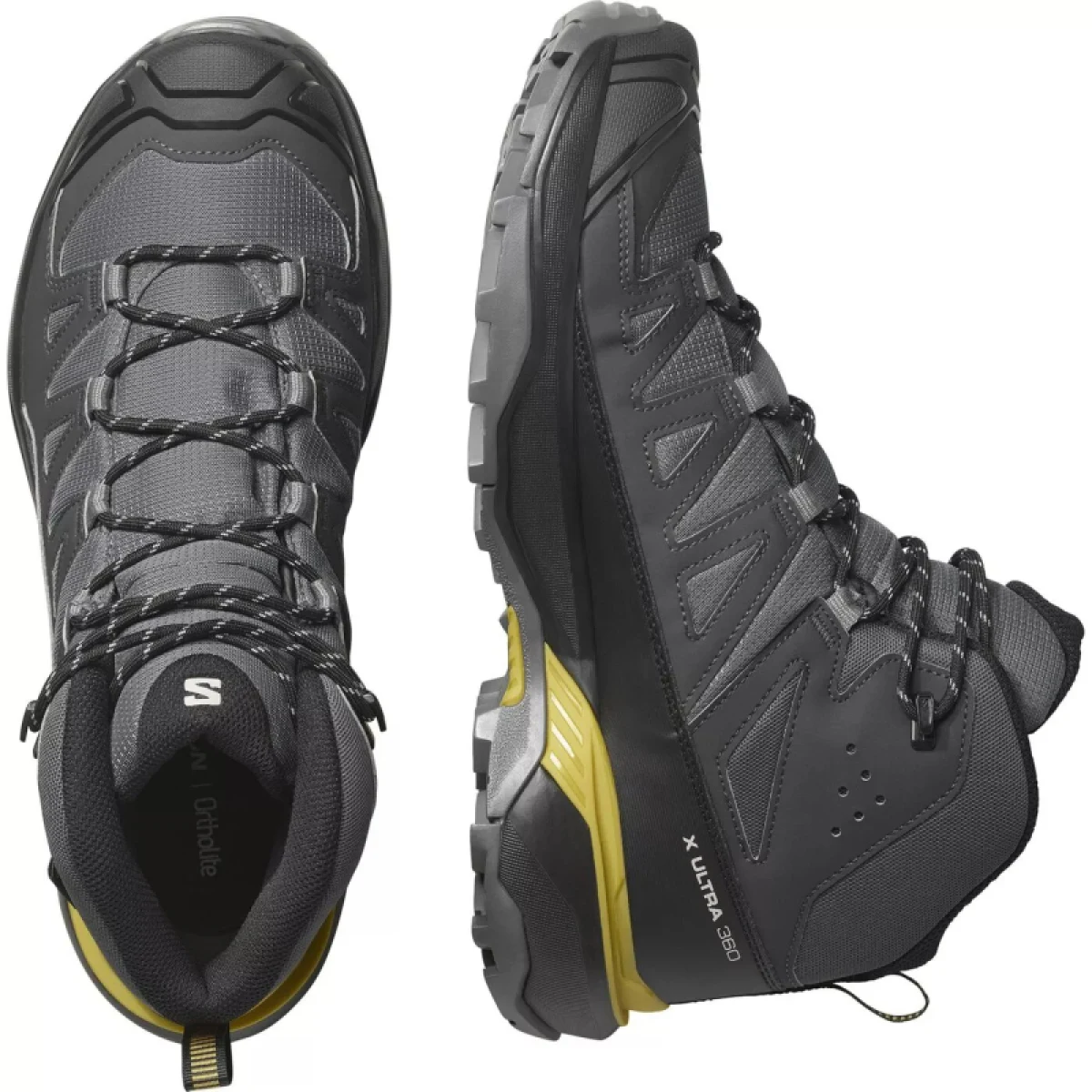 Pánska členková turistická obuv SALOMON X Ultra 360 Mid GTX M castlerock black spicy mustard · záber 4