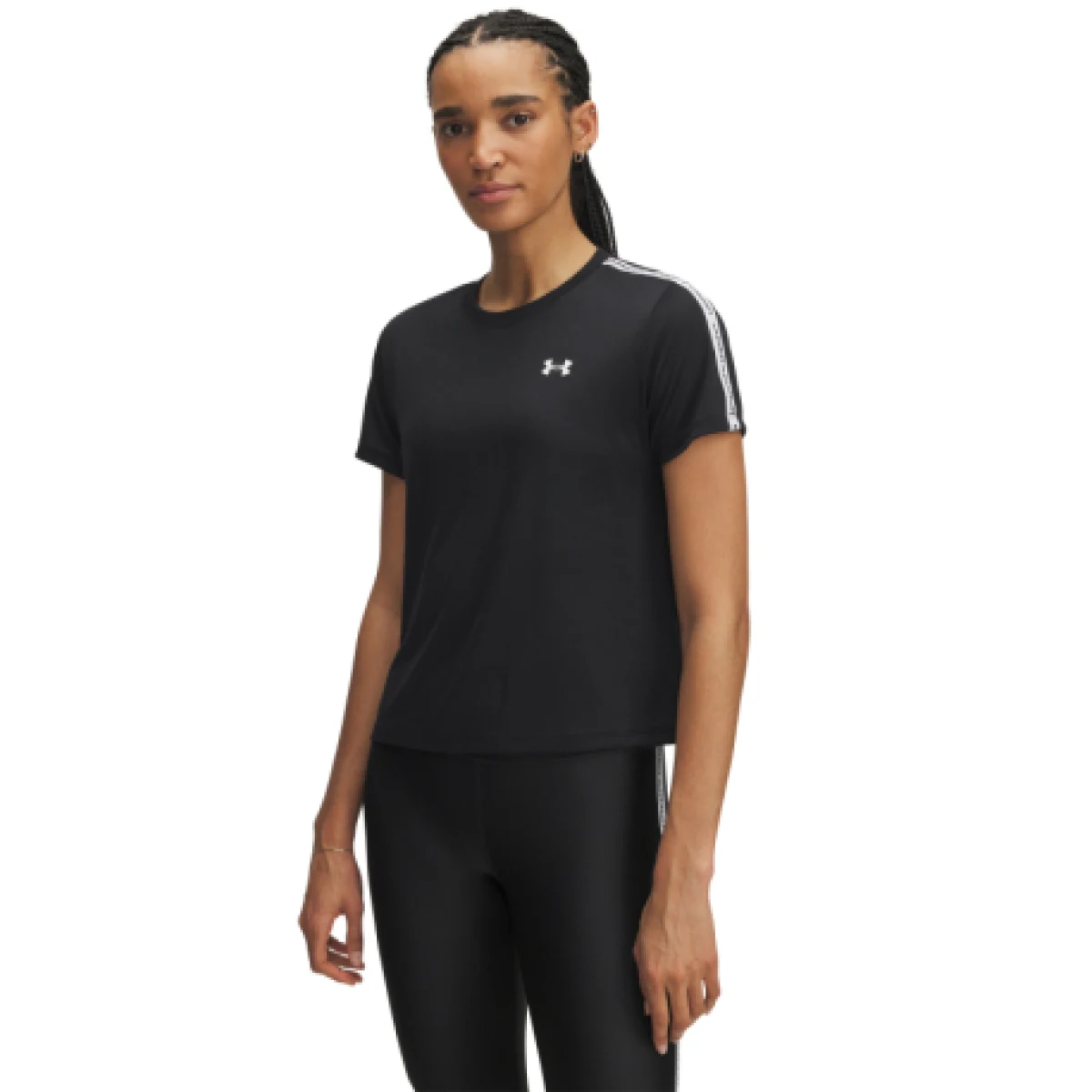 Dámske tréningové tričko s krátkym rukávom UNDER ARMOUR UA Tech WM Tape SS-BLK · záber 1